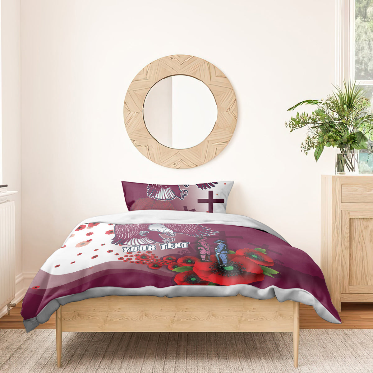 Custom Sea Eagle Rugby ANZAC Bedding Set The Military Soldiers with Red Poppy