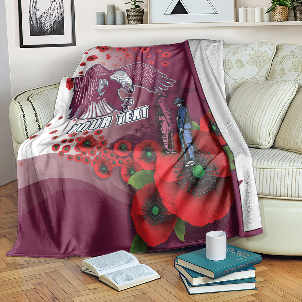 Custom Sea Eagle Rugby ANZAC Blanket The Military Soldiers with Red Poppy