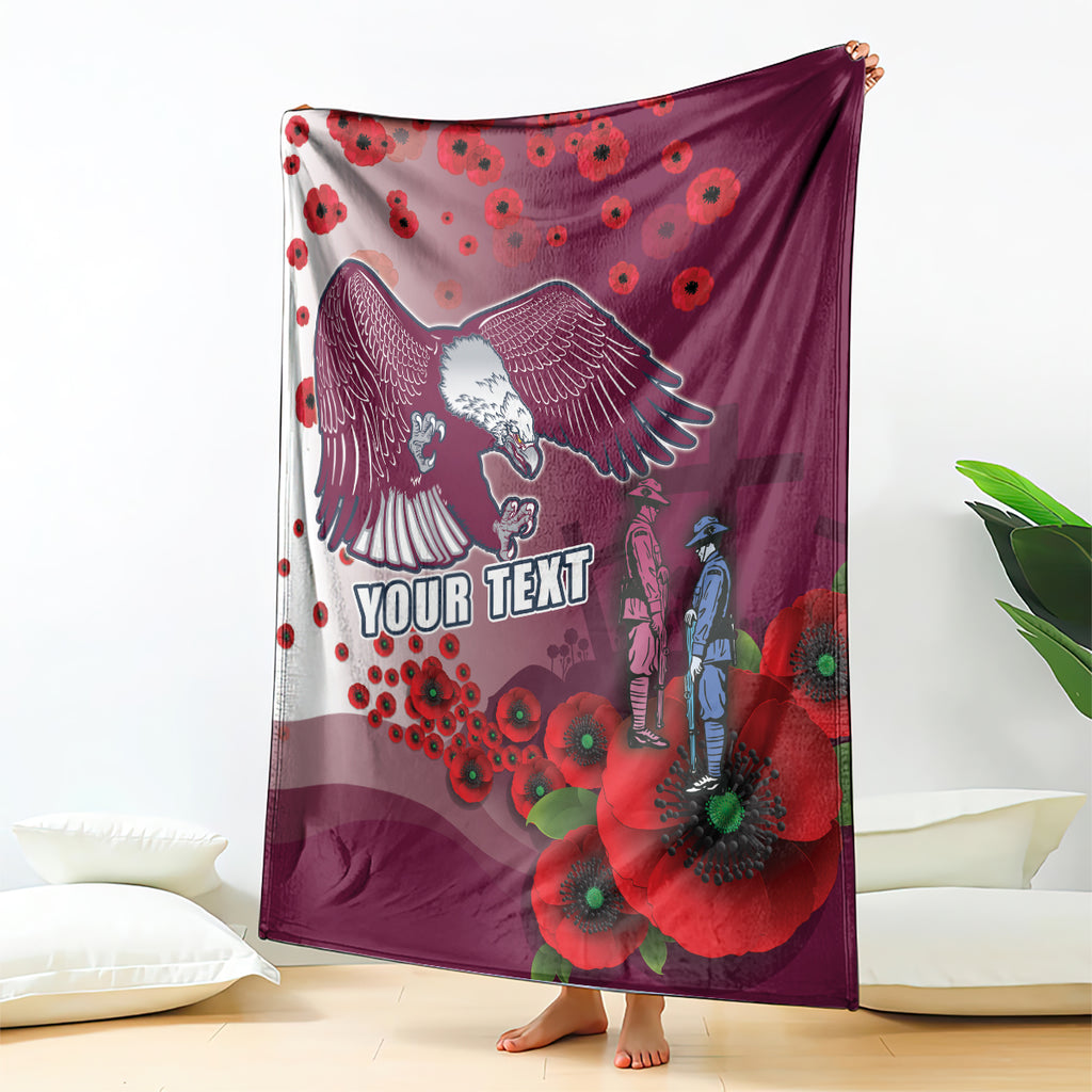 Custom Sea Eagle Rugby ANZAC Blanket The Military Soldiers with Red Poppy