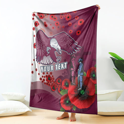 Custom Sea Eagle Rugby ANZAC Blanket The Military Soldiers with Red Poppy