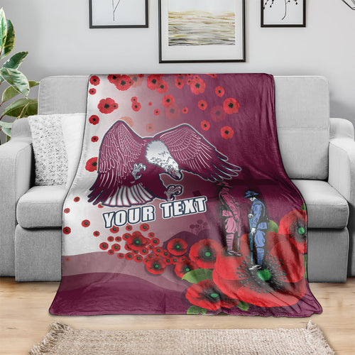 Custom Sea Eagle Rugby ANZAC Blanket The Military Soldiers with Red Poppy