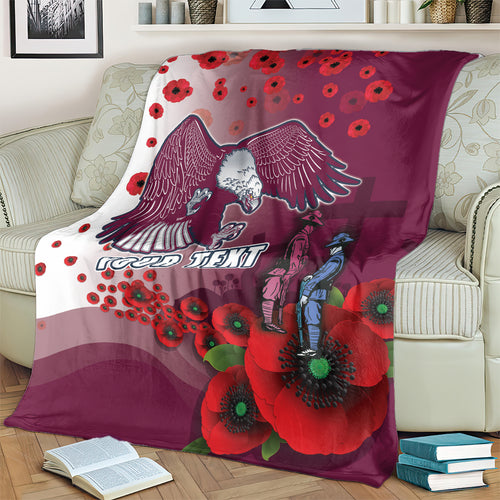 Custom Sea Eagle Rugby ANZAC Blanket The Military Soldiers with Red Poppy