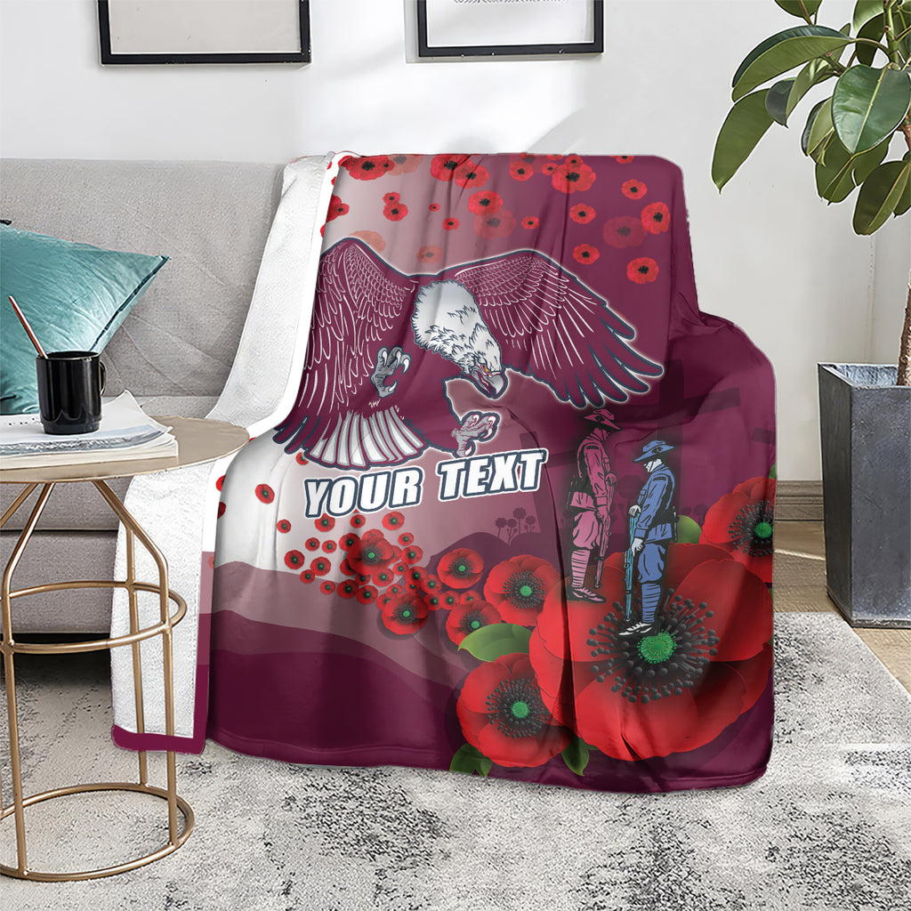 Custom Sea Eagle Rugby ANZAC Blanket The Military Soldiers with Red Poppy