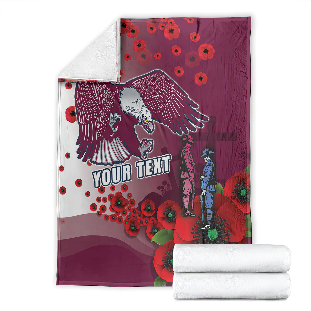 Custom Sea Eagle Rugby ANZAC Blanket The Military Soldiers with Red Poppy
