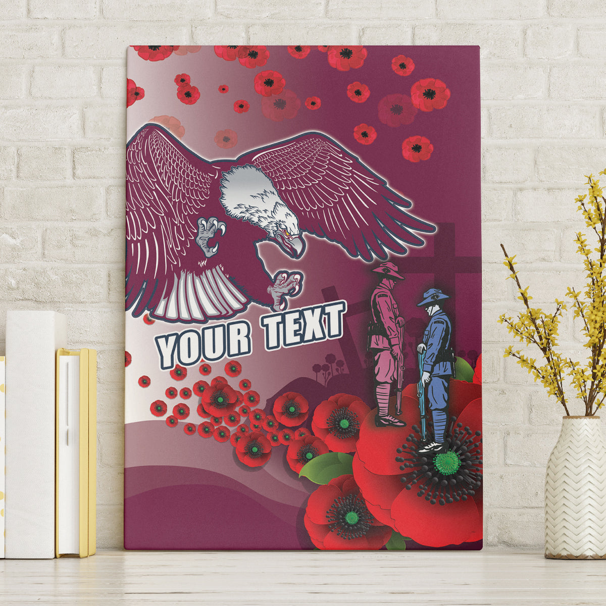 Custom Sea Eagle Rugby ANZAC Canvas Wall Art The Military Soldiers with Red Poppy
