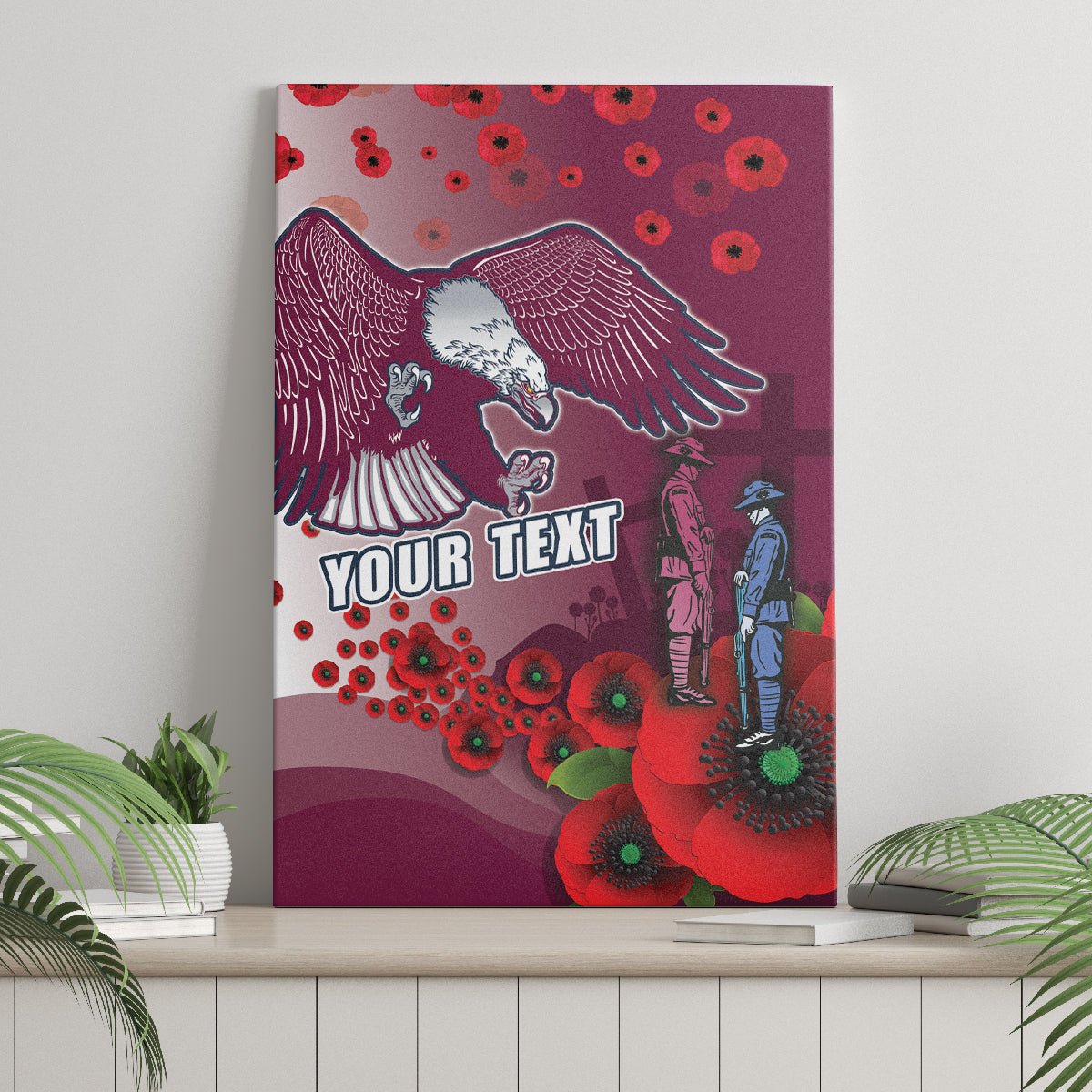 Custom Sea Eagle Rugby ANZAC Canvas Wall Art The Military Soldiers with Red Poppy