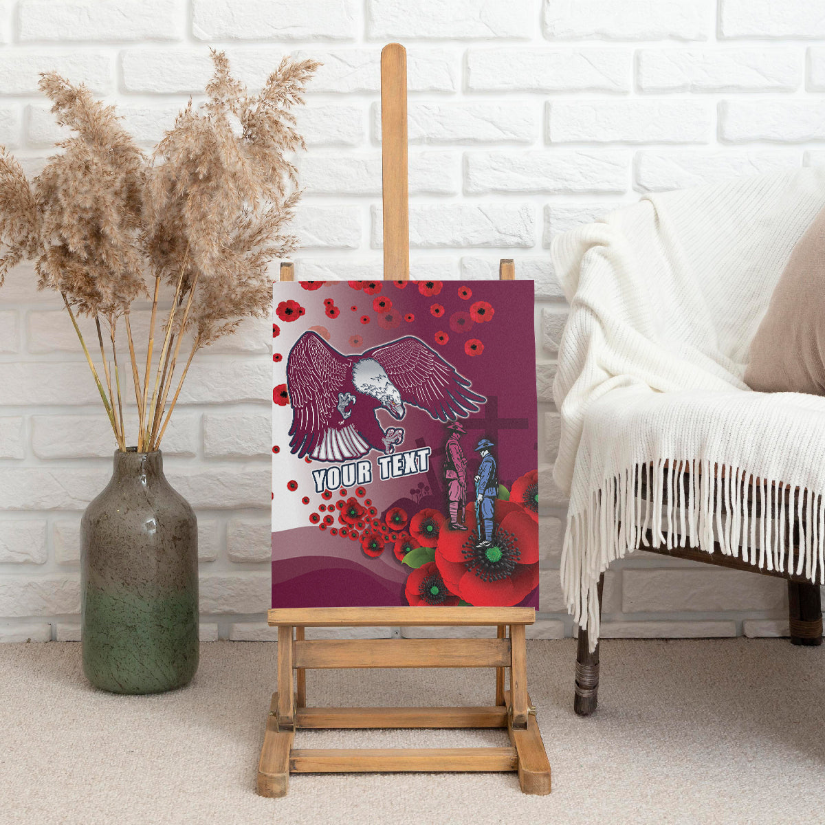 Custom Sea Eagle Rugby ANZAC Canvas Wall Art The Military Soldiers with Red Poppy