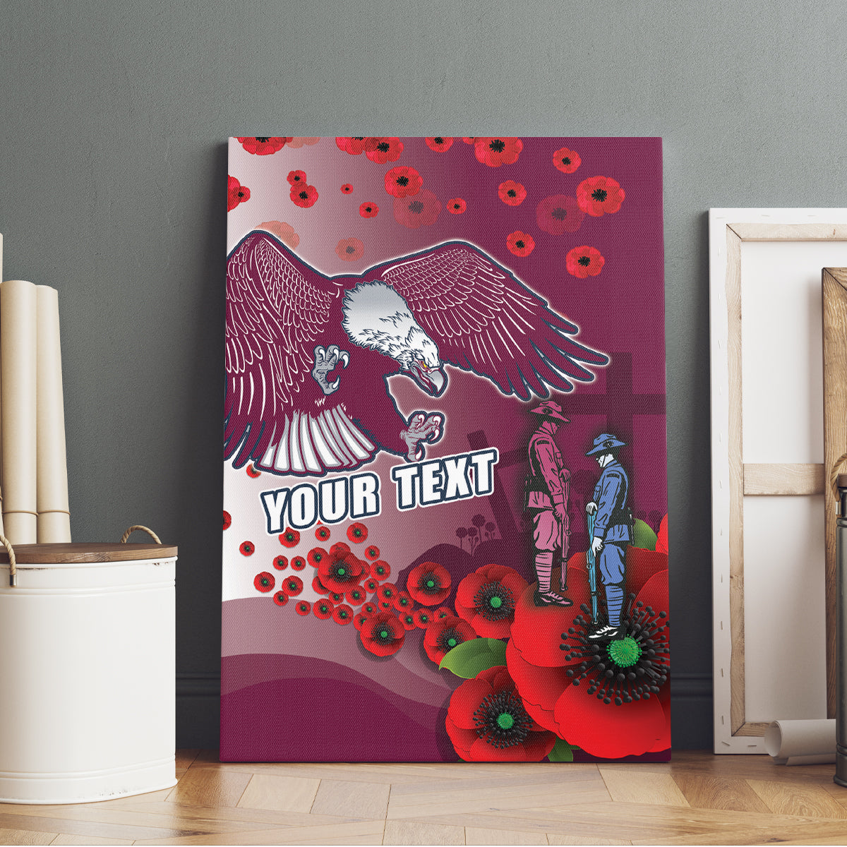 Custom Sea Eagle Rugby ANZAC Canvas Wall Art The Military Soldiers with Red Poppy