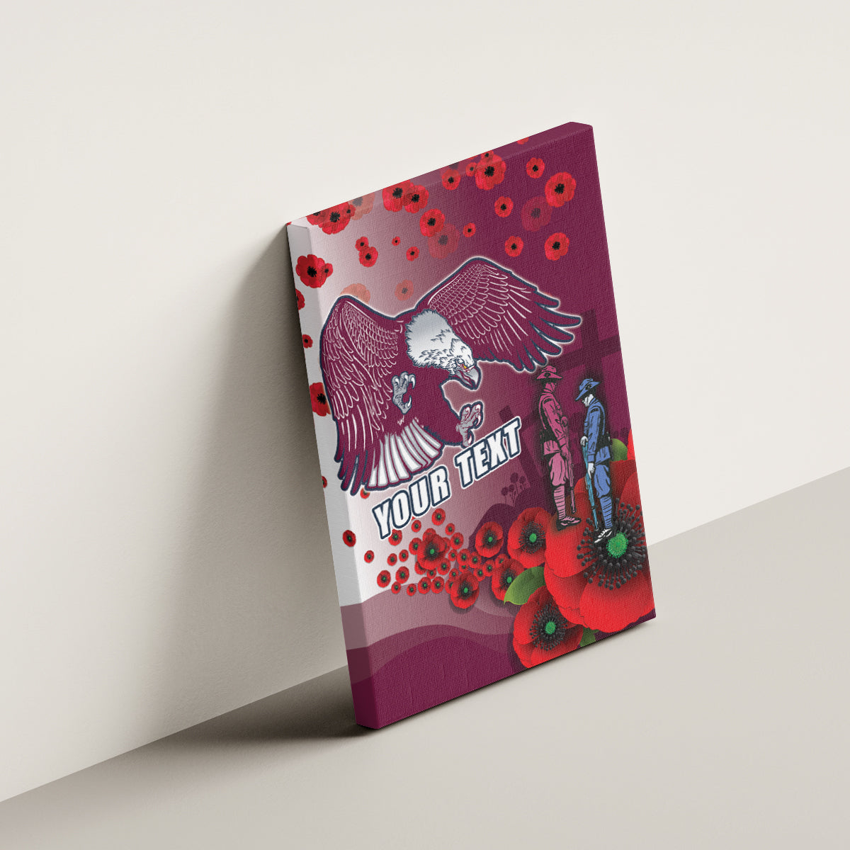 Custom Sea Eagle Rugby ANZAC Canvas Wall Art The Military Soldiers with Red Poppy