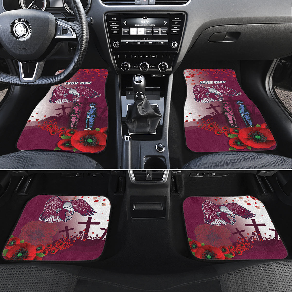 Custom Sea Eagle Rugby ANZAC Car Mats The Military Soldiers with Red Poppy