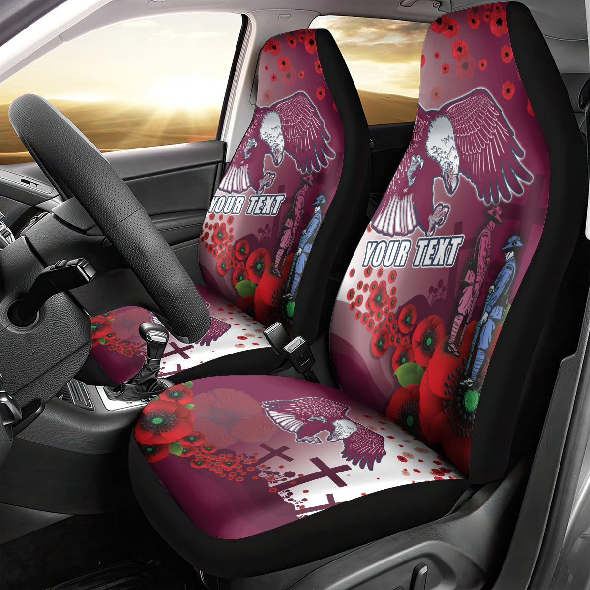 Custom Sea Eagle Rugby ANZAC Car Seat Cover The Military Soldiers with Red Poppy