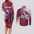Custom Sea Eagle Rugby ANZAC Couples Matching Long Sleeve Bodycon Dress and Long Sleeve Button Shirt The Military Soldiers with Red Poppy