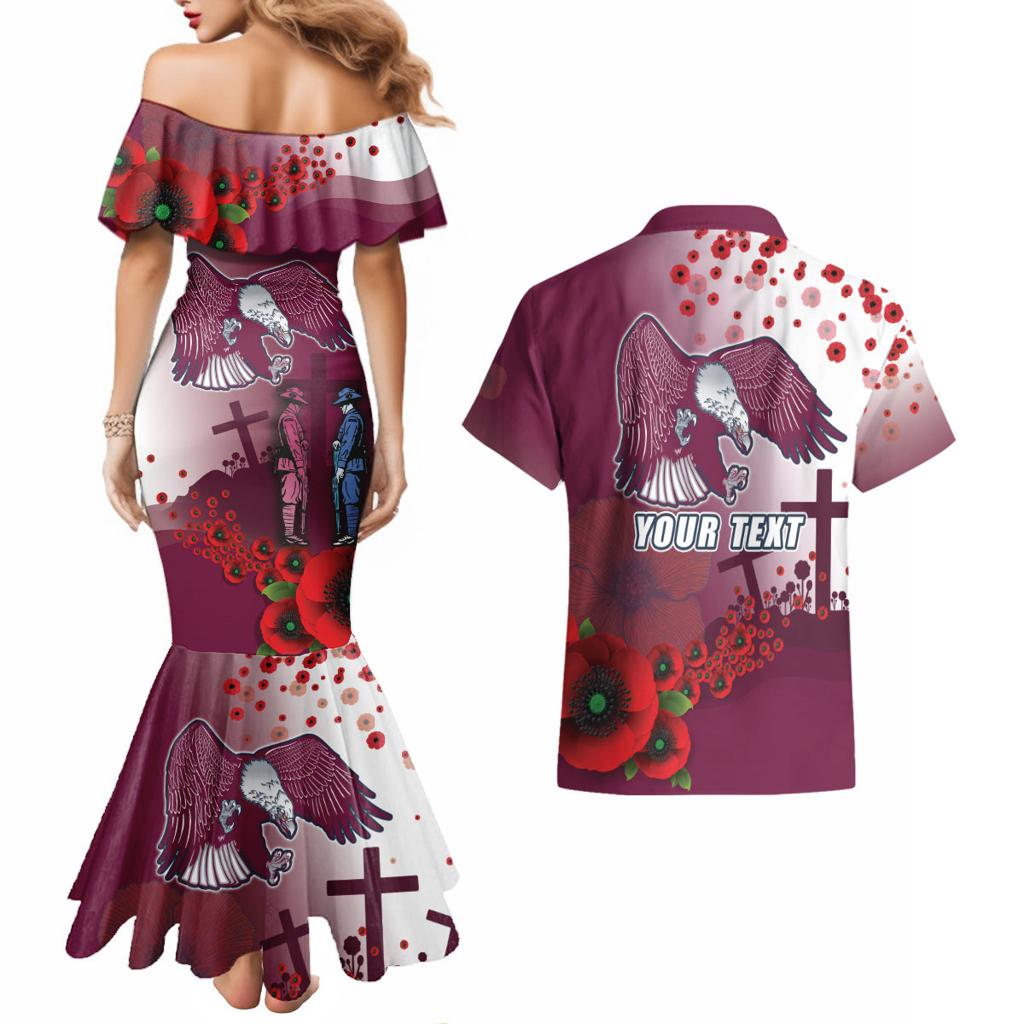 Custom Sea Eagle Rugby ANZAC Couples Matching Mermaid Dress and Hawaiian Shirt The Military Soldiers with Red Poppy