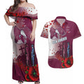 Custom Sea Eagle Rugby ANZAC Couples Matching Off Shoulder Maxi Dress and Hawaiian Shirt The Military Soldiers with Red Poppy
