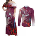 Custom Sea Eagle Rugby ANZAC Couples Matching Off Shoulder Maxi Dress and Long Sleeve Button Shirt The Military Soldiers with Red Poppy