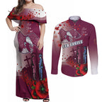 Custom Sea Eagle Rugby ANZAC Couples Matching Off Shoulder Maxi Dress and Long Sleeve Button Shirt The Military Soldiers with Red Poppy