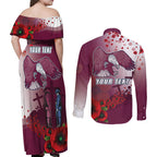 Custom Sea Eagle Rugby ANZAC Couples Matching Off Shoulder Maxi Dress and Long Sleeve Button Shirt The Military Soldiers with Red Poppy