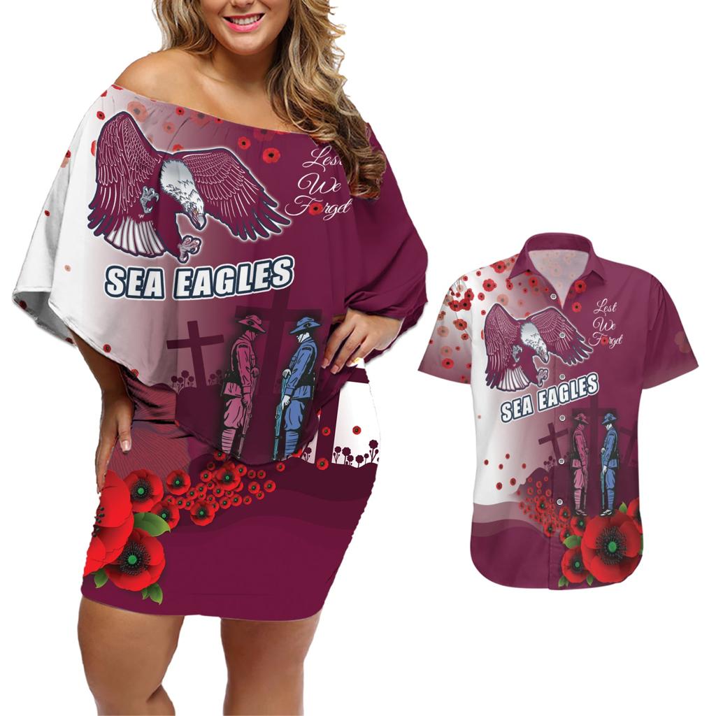 Custom Sea Eagle Rugby ANZAC Couples Matching Off Shoulder Short Dress and Hawaiian Shirt The Military Soldiers with Red Poppy