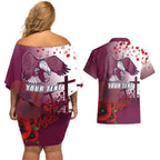Custom Sea Eagle Rugby ANZAC Couples Matching Off Shoulder Short Dress and Hawaiian Shirt The Military Soldiers with Red Poppy
