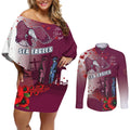 Custom Sea Eagle Rugby ANZAC Couples Matching Off Shoulder Short Dress and Long Sleeve Button Shirt The Military Soldiers with Red Poppy