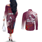 Custom Sea Eagle Rugby ANZAC Couples Matching Off The Shoulder Long Sleeve Dress and Long Sleeve Button Shirt The Military Soldiers with Red Poppy