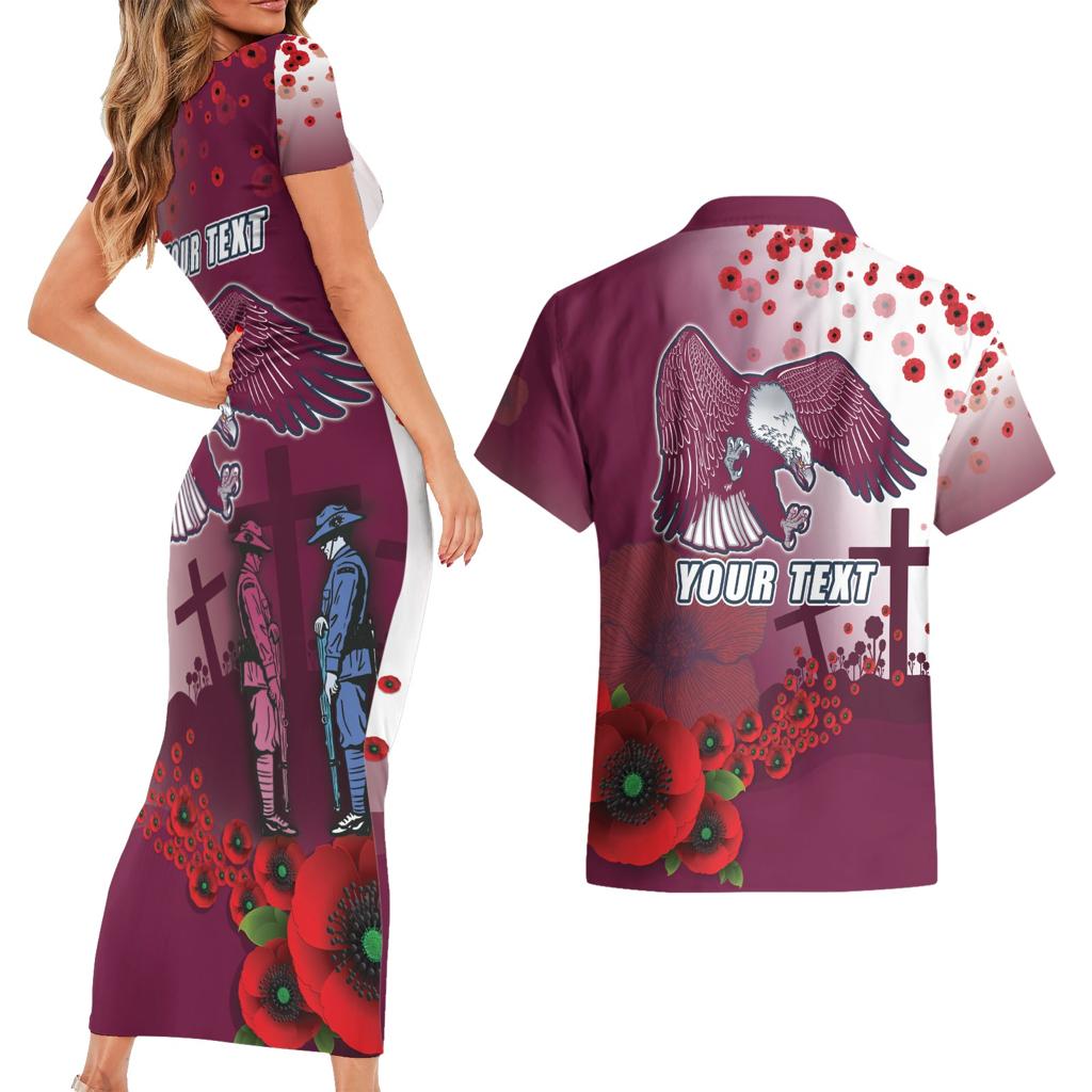 Custom Sea Eagle Rugby ANZAC Couples Matching Short Sleeve Bodycon Dress and Hawaiian Shirt The Military Soldiers with Red Poppy