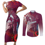 Custom Sea Eagle Rugby ANZAC Couples Matching Short Sleeve Bodycon Dress and Long Sleeve Button Shirt The Military Soldiers with Red Poppy