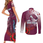 Custom Sea Eagle Rugby ANZAC Couples Matching Short Sleeve Bodycon Dress and Long Sleeve Button Shirt The Military Soldiers with Red Poppy