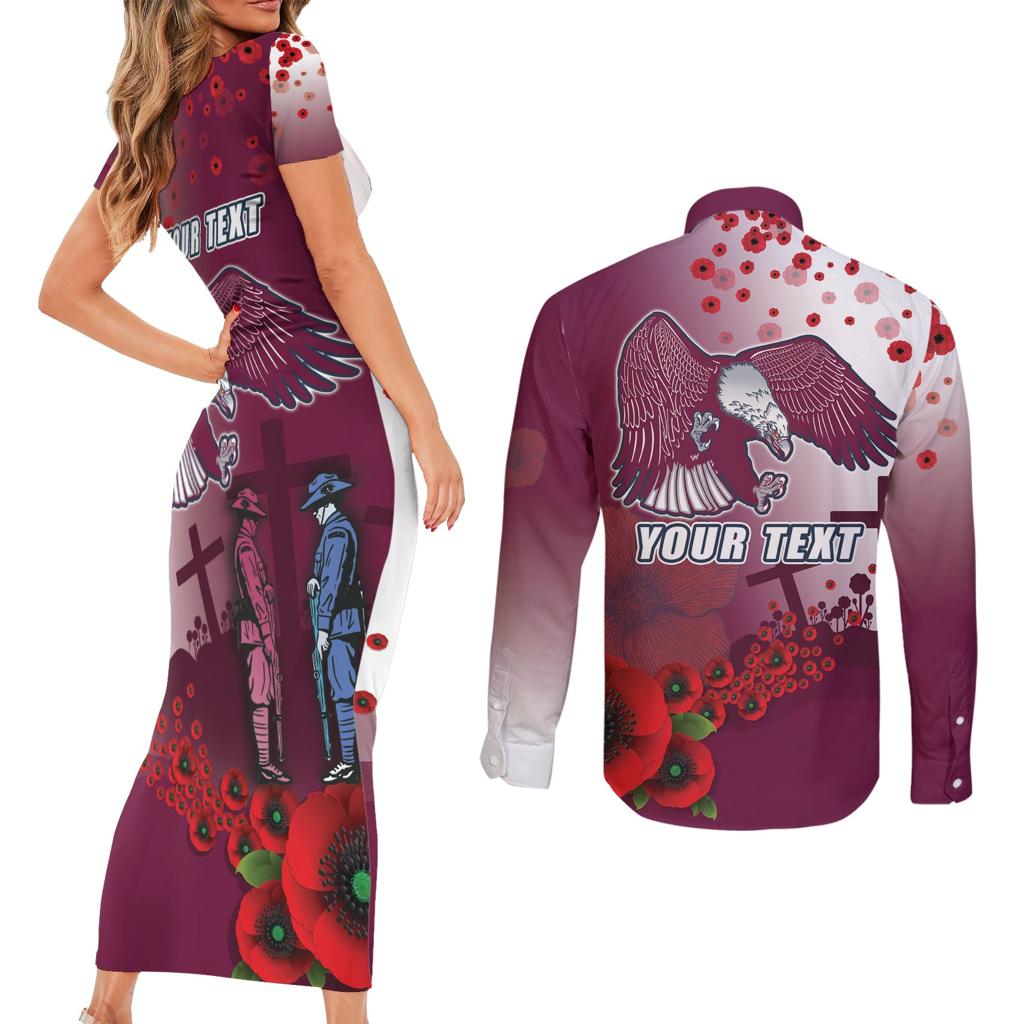Custom Sea Eagle Rugby ANZAC Couples Matching Short Sleeve Bodycon Dress and Long Sleeve Button Shirt The Military Soldiers with Red Poppy