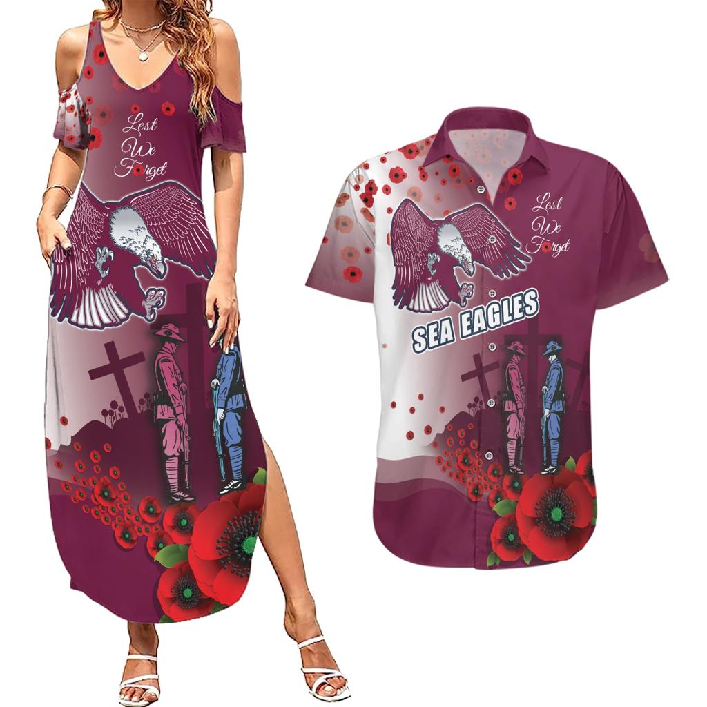 Custom Sea Eagle Rugby ANZAC Couples Matching Summer Maxi Dress and Hawaiian Shirt The Military Soldiers with Red Poppy
