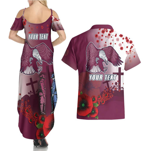 Custom Sea Eagle Rugby ANZAC Couples Matching Summer Maxi Dress and Hawaiian Shirt The Military Soldiers with Red Poppy