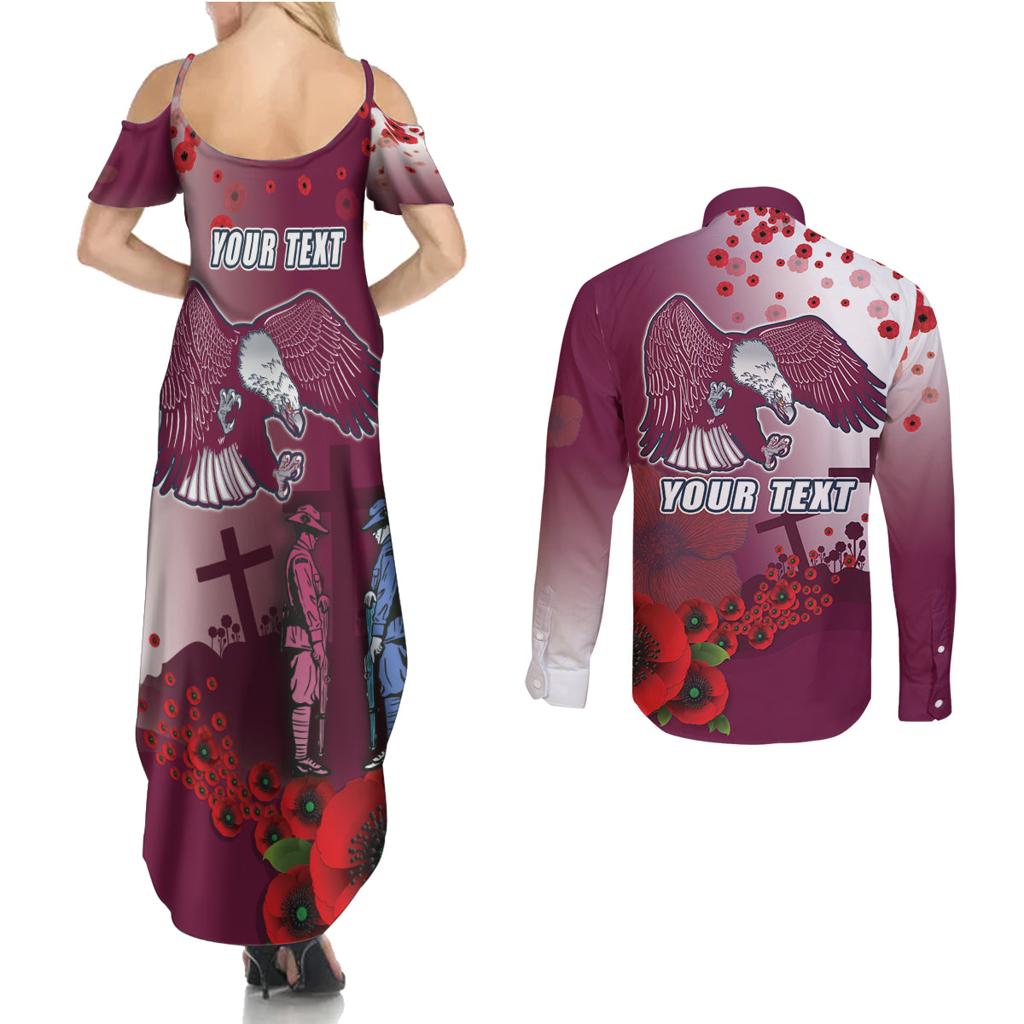 Custom Sea Eagle Rugby ANZAC Couples Matching Summer Maxi Dress and Long Sleeve Button Shirt The Military Soldiers with Red Poppy