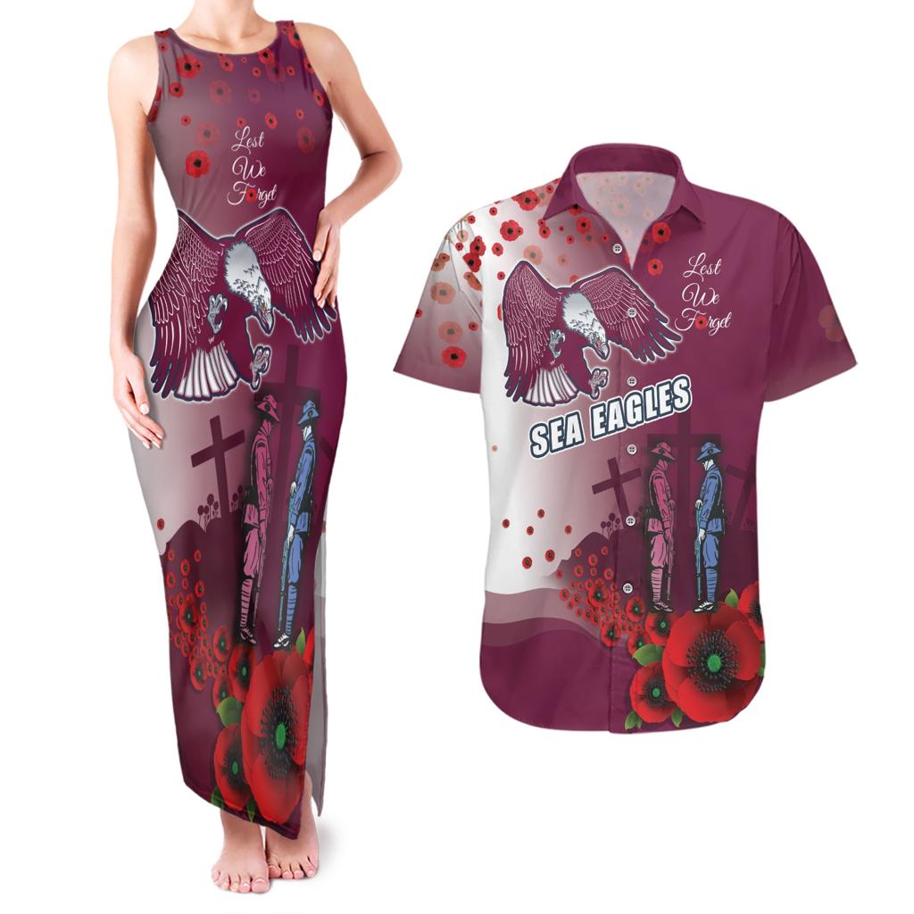 Custom Sea Eagle Rugby ANZAC Couples Matching Tank Maxi Dress and Hawaiian Shirt The Military Soldiers with Red Poppy