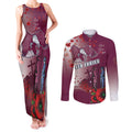 Custom Sea Eagle Rugby ANZAC Couples Matching Tank Maxi Dress and Long Sleeve Button Shirt The Military Soldiers with Red Poppy