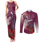 Custom Sea Eagle Rugby ANZAC Couples Matching Tank Maxi Dress and Long Sleeve Button Shirt The Military Soldiers with Red Poppy