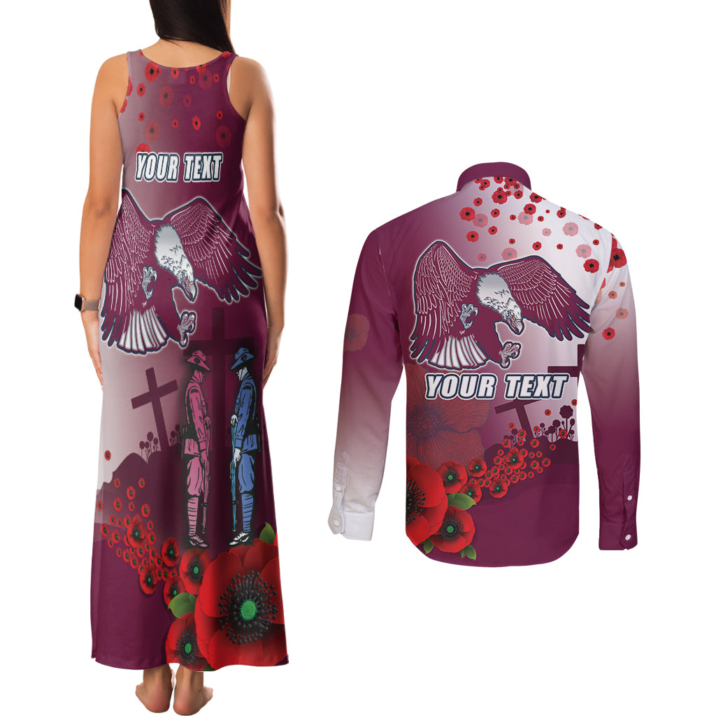 Custom Sea Eagle Rugby ANZAC Couples Matching Tank Maxi Dress and Long Sleeve Button Shirt The Military Soldiers with Red Poppy