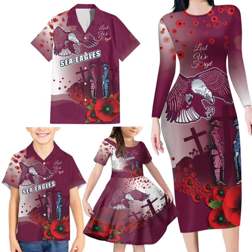 Custom Sea Eagle Rugby ANZAC Family Matching Long Sleeve Bodycon Dress and Hawaiian Shirt The Military Soldiers with Red Poppy