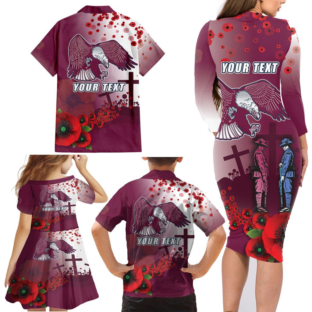 Custom Sea Eagle Rugby ANZAC Family Matching Long Sleeve Bodycon Dress and Hawaiian Shirt The Military Soldiers with Red Poppy
