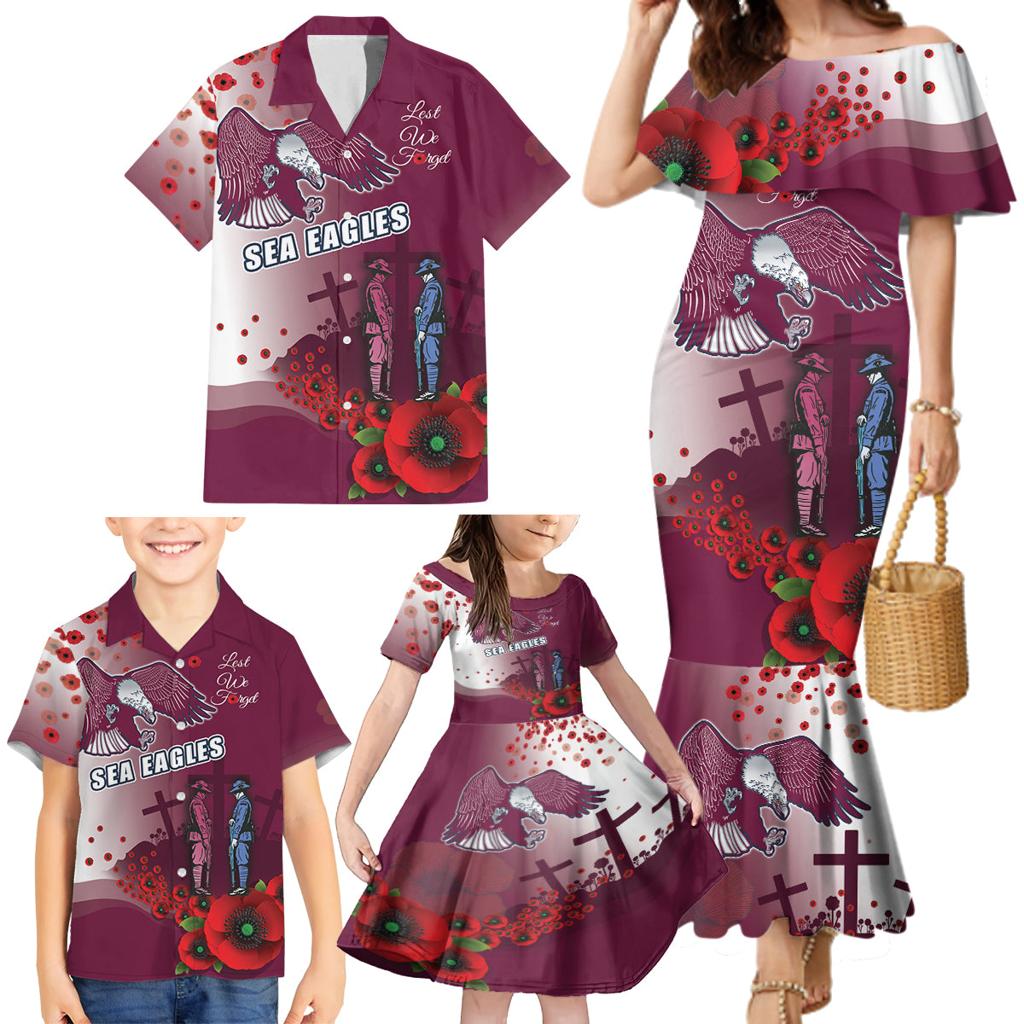 Custom Sea Eagle Rugby ANZAC Family Matching Mermaid Dress and Hawaiian Shirt The Military Soldiers with Red Poppy