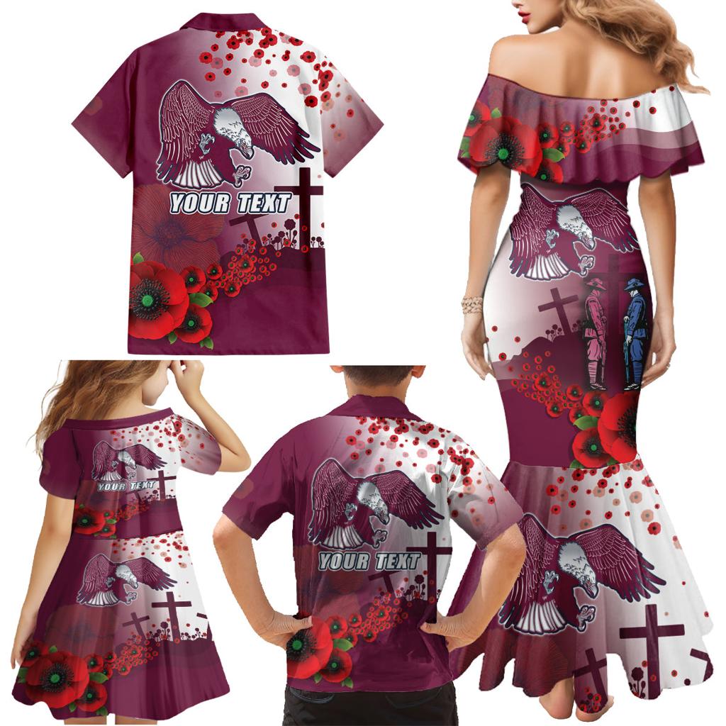 Custom Sea Eagle Rugby ANZAC Family Matching Mermaid Dress and Hawaiian Shirt The Military Soldiers with Red Poppy