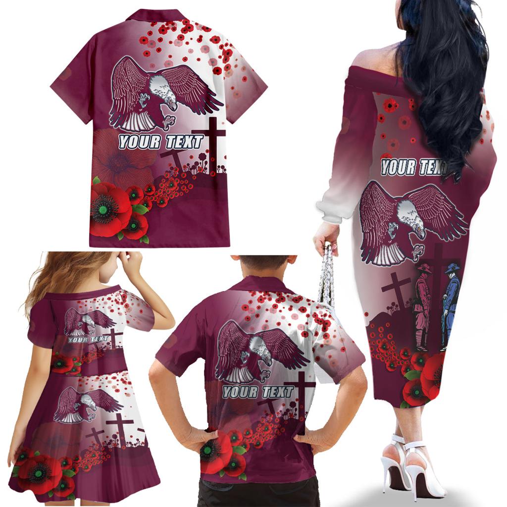 Custom Sea Eagle Rugby ANZAC Family Matching Off Shoulder Long Sleeve Dress and Hawaiian Shirt The Military Soldiers with Red Poppy