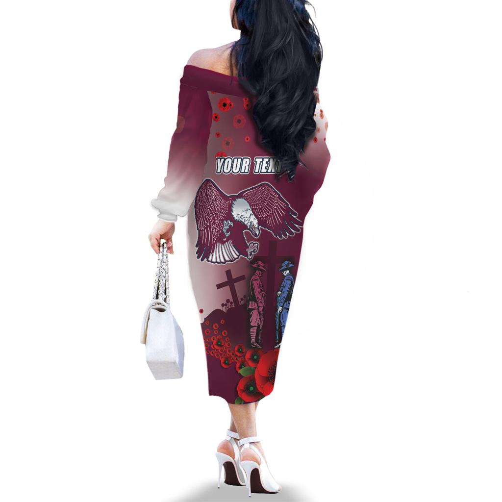 Custom Sea Eagle Rugby ANZAC Family Matching Off Shoulder Long Sleeve Dress and Hawaiian Shirt The Military Soldiers with Red Poppy