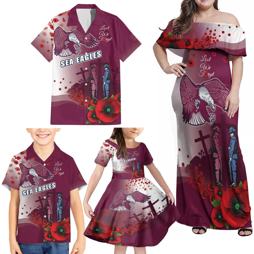Custom Sea Eagle Rugby ANZAC Family Matching Off Shoulder Maxi Dress and Hawaiian Shirt The Military Soldiers with Red Poppy