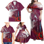 Custom Sea Eagle Rugby ANZAC Family Matching Off Shoulder Maxi Dress and Hawaiian Shirt The Military Soldiers with Red Poppy