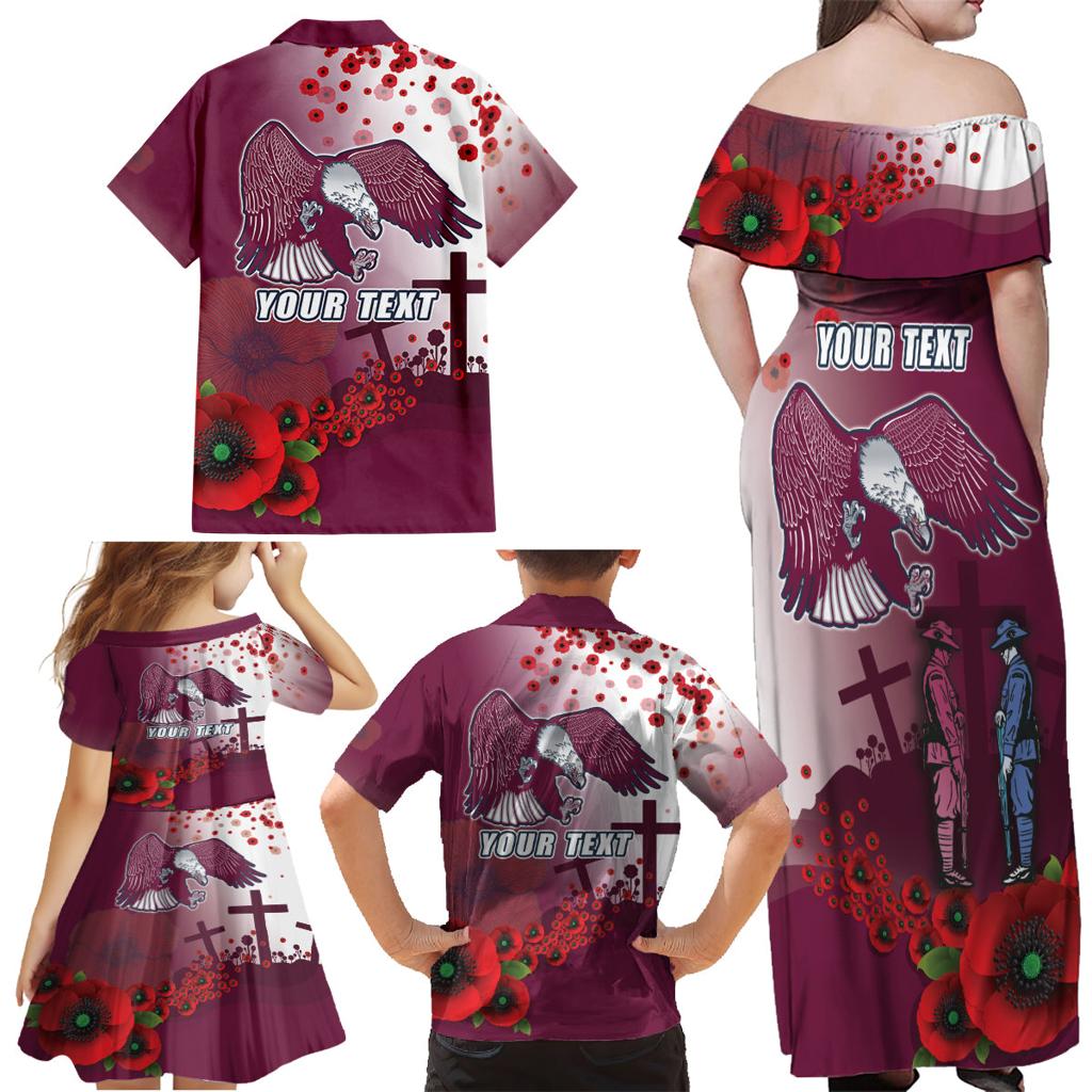 Custom Sea Eagle Rugby ANZAC Family Matching Off Shoulder Maxi Dress and Hawaiian Shirt The Military Soldiers with Red Poppy