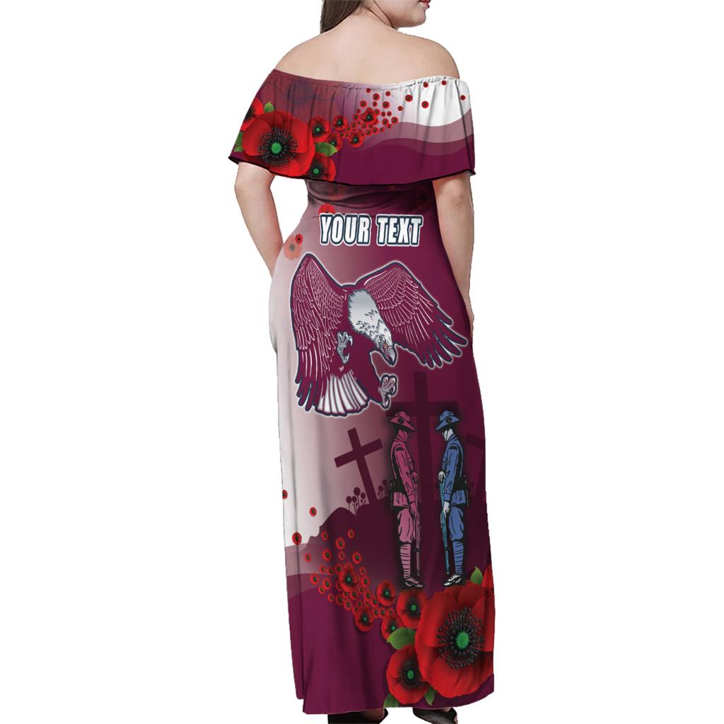 Custom Sea Eagle Rugby ANZAC Family Matching Off Shoulder Maxi Dress and Hawaiian Shirt The Military Soldiers with Red Poppy