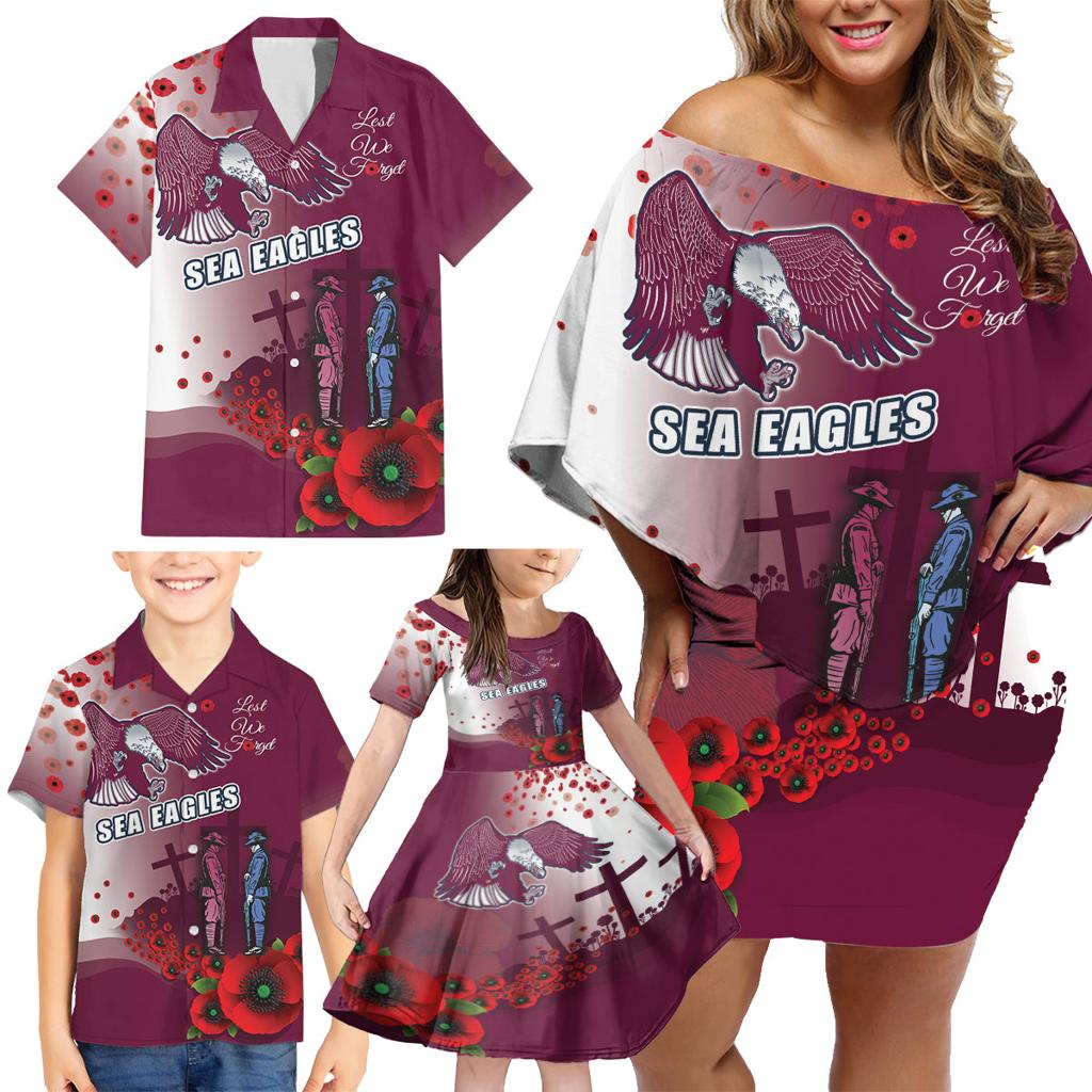 Custom Sea Eagle Rugby ANZAC Family Matching Off Shoulder Short Dress and Hawaiian Shirt The Military Soldiers with Red Poppy