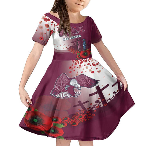 Custom Sea Eagle Rugby ANZAC Family Matching Off Shoulder Short Dress and Hawaiian Shirt The Military Soldiers with Red Poppy