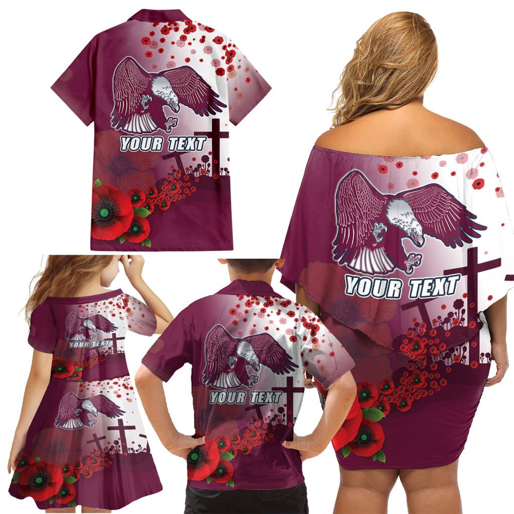 Custom Sea Eagle Rugby ANZAC Family Matching Off Shoulder Short Dress and Hawaiian Shirt The Military Soldiers with Red Poppy