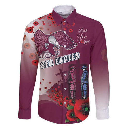 Custom Sea Eagle Rugby ANZAC Family Matching Off Shoulder Short Dress and Hawaiian Shirt The Military Soldiers with Red Poppy